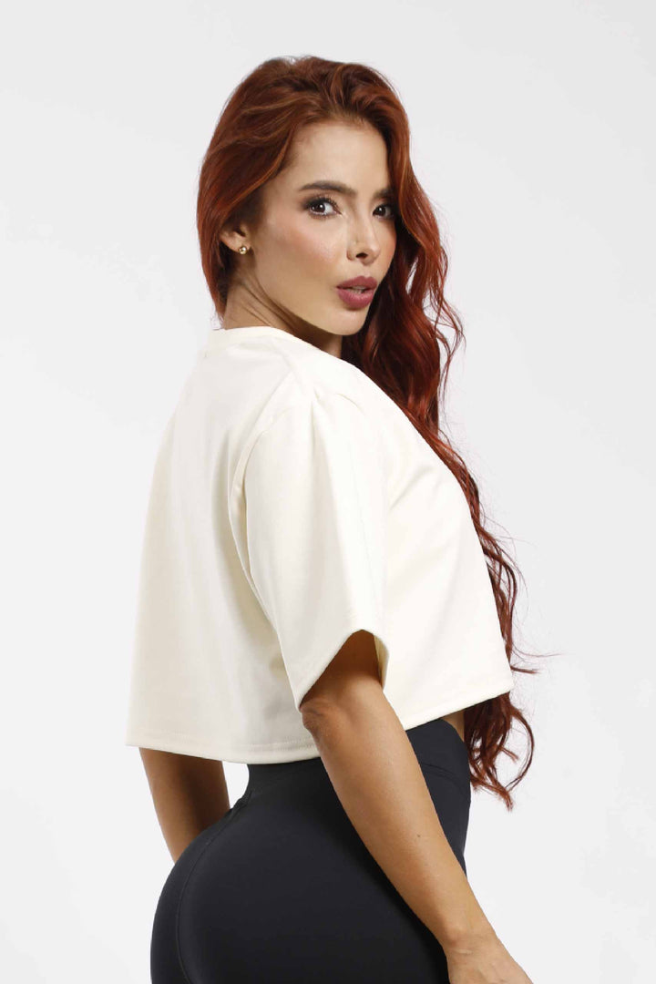 CAMISA OVERSIZE CORTA DEPORTIVA MUJER VAINILLA