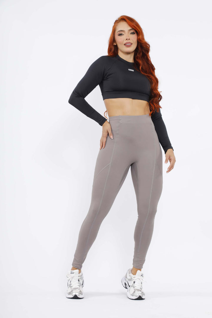 CONJUNTO DEPORTIVO MUJER LEGGINS GRIS CAMIBUSO NEGRO LD-863 GRIS- CB-092 NEGRO