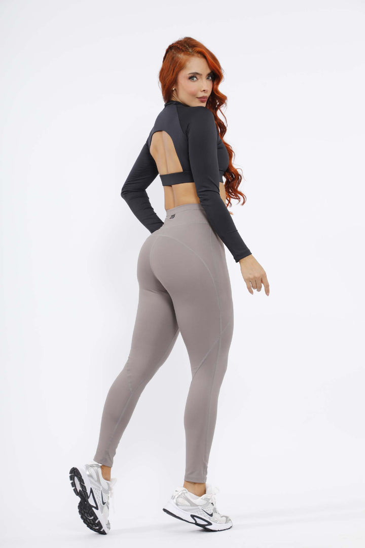 CONJUNTO DEPORTIVO MUJER LEGGINS GRIS CAMIBUSO NEGRO LD-863 GRIS- CB-092 NEGRO
