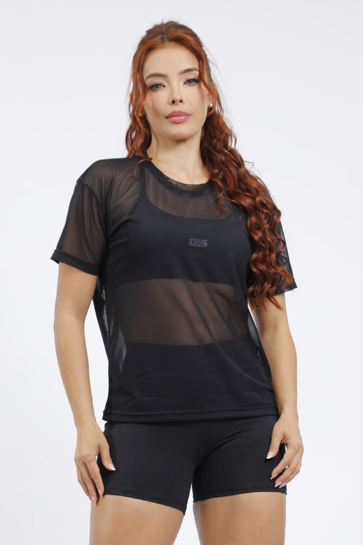 Blusa deportiva en malla negra BL-052N