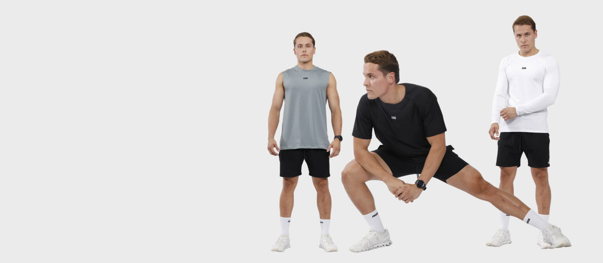 Hombres con camisilla, camiseta y manga larga UFSport y pantaloneta negra